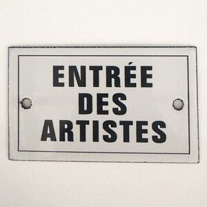 French white and black enamel door plaque “Entrée Des Artistes”